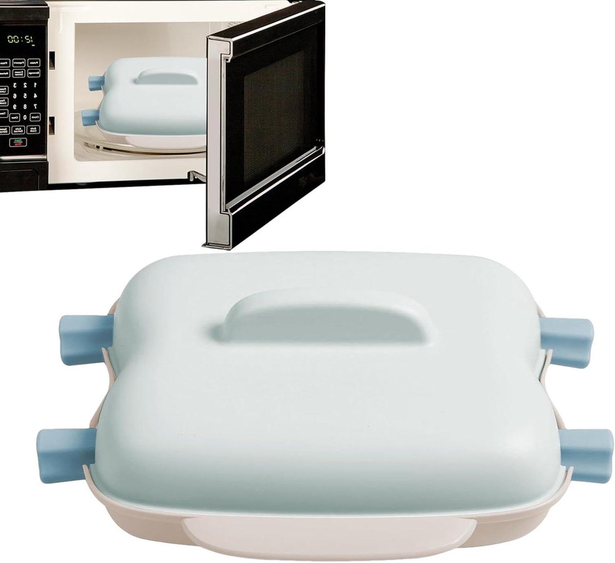 Maïskoker - Stoom Bakje - Magnetron Koken - Snelle Bereiding - 23 x 22 x 9.5 cm - Blauw