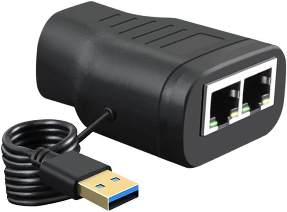 Netwerk Splitter - Ethernet Adapter - Twee Apparaten Online - ABS Materiaal Hittebestendig - 19x12x4 cm - Zwart