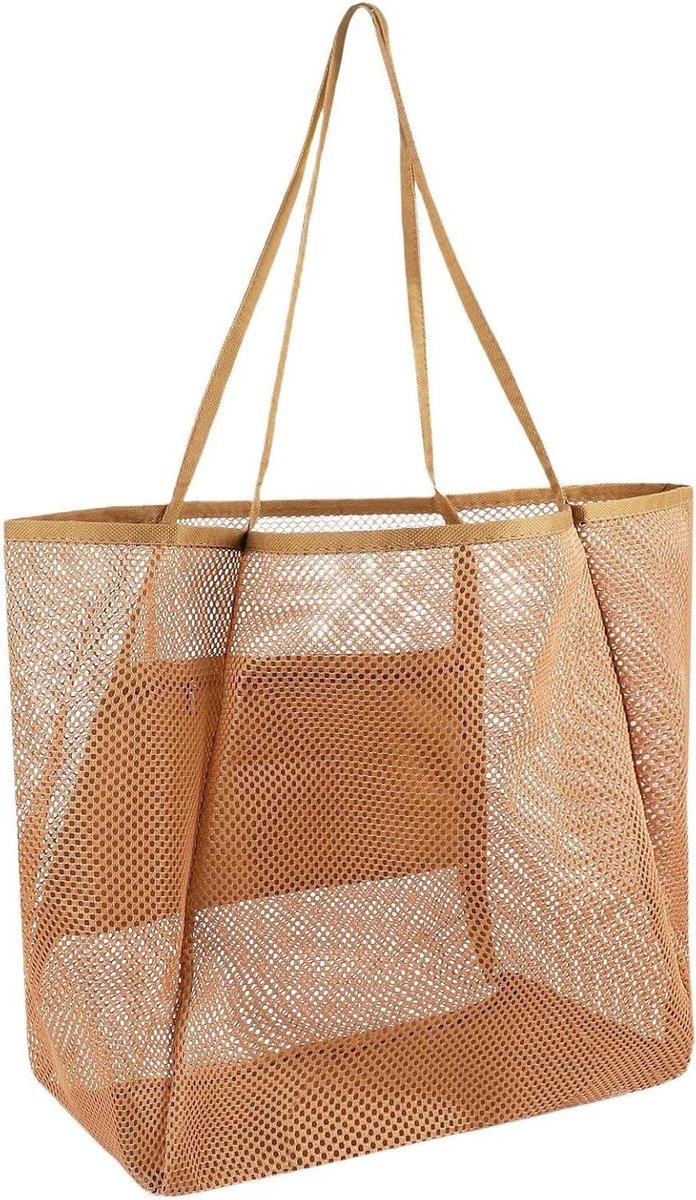 Canvas Strandtas - Grote Reistas - Dagje Strand - Met Ritssluiting - 68 x 35 cm - Zwart Bruin