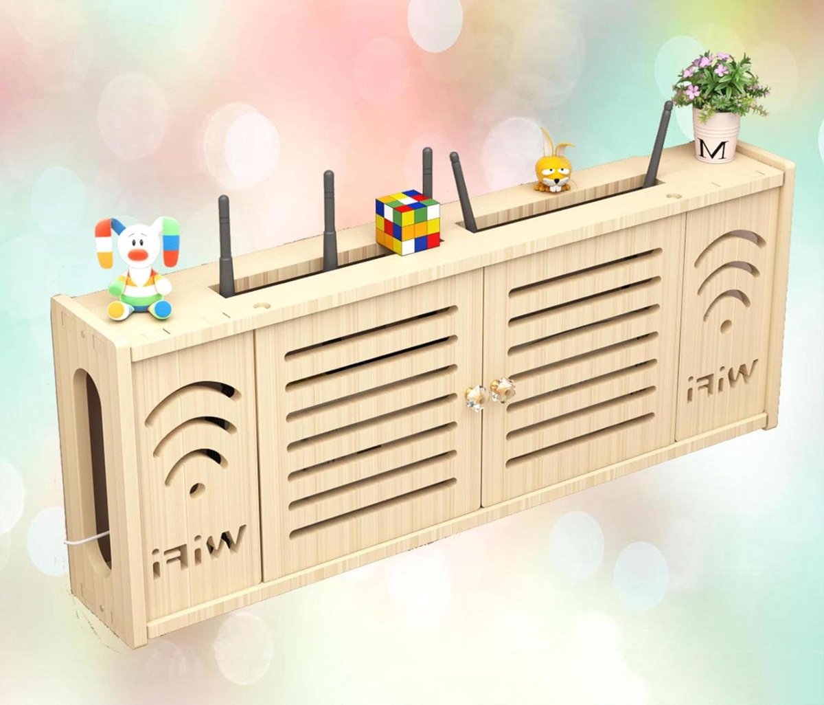 Router Opbergdoos - Wandplank Opslag - Ruimte Organiseren - Nagel-vrije Installatie - 71x28cm - Melkwit