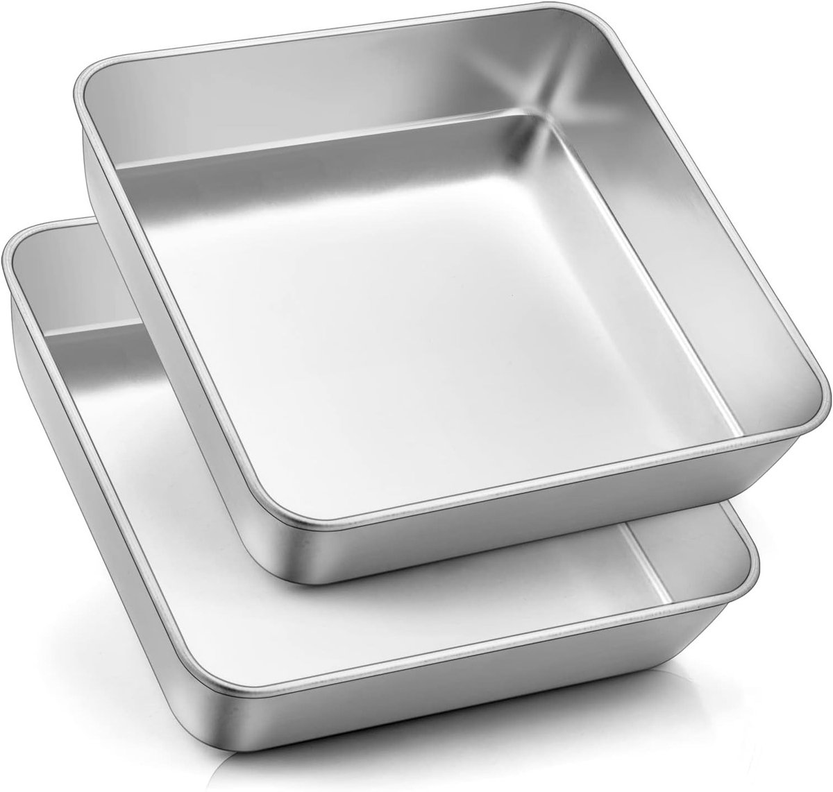 Set van 2 Vierkante Taartvormen van RVS, 21 x 21 x 5 cm, Duurzaam Bakgereedschap voor Brownies, Lasagne en Taarten, Makkelijk te Reinigen en Vaatwasserbestendig