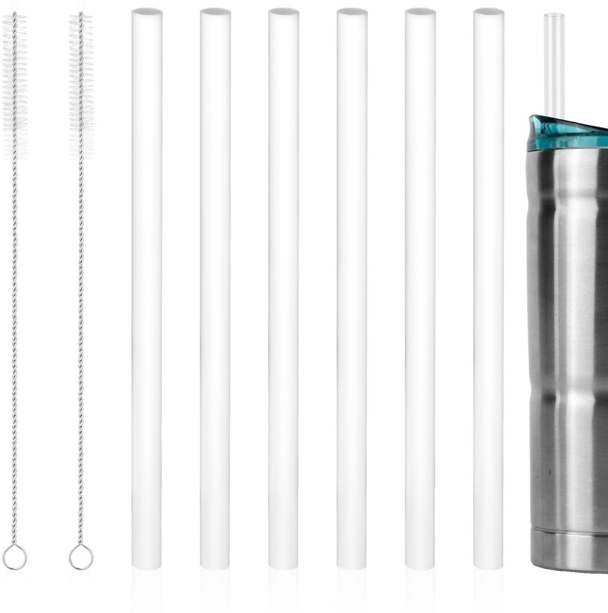 Dailygoods - Dailygoody - Vervangende Rietjes - Herbruikbare Rietjes - Inclusief Reinigingsborstels - Transparant - Geschikt voor Bubba Tumblers - 6 Stuks