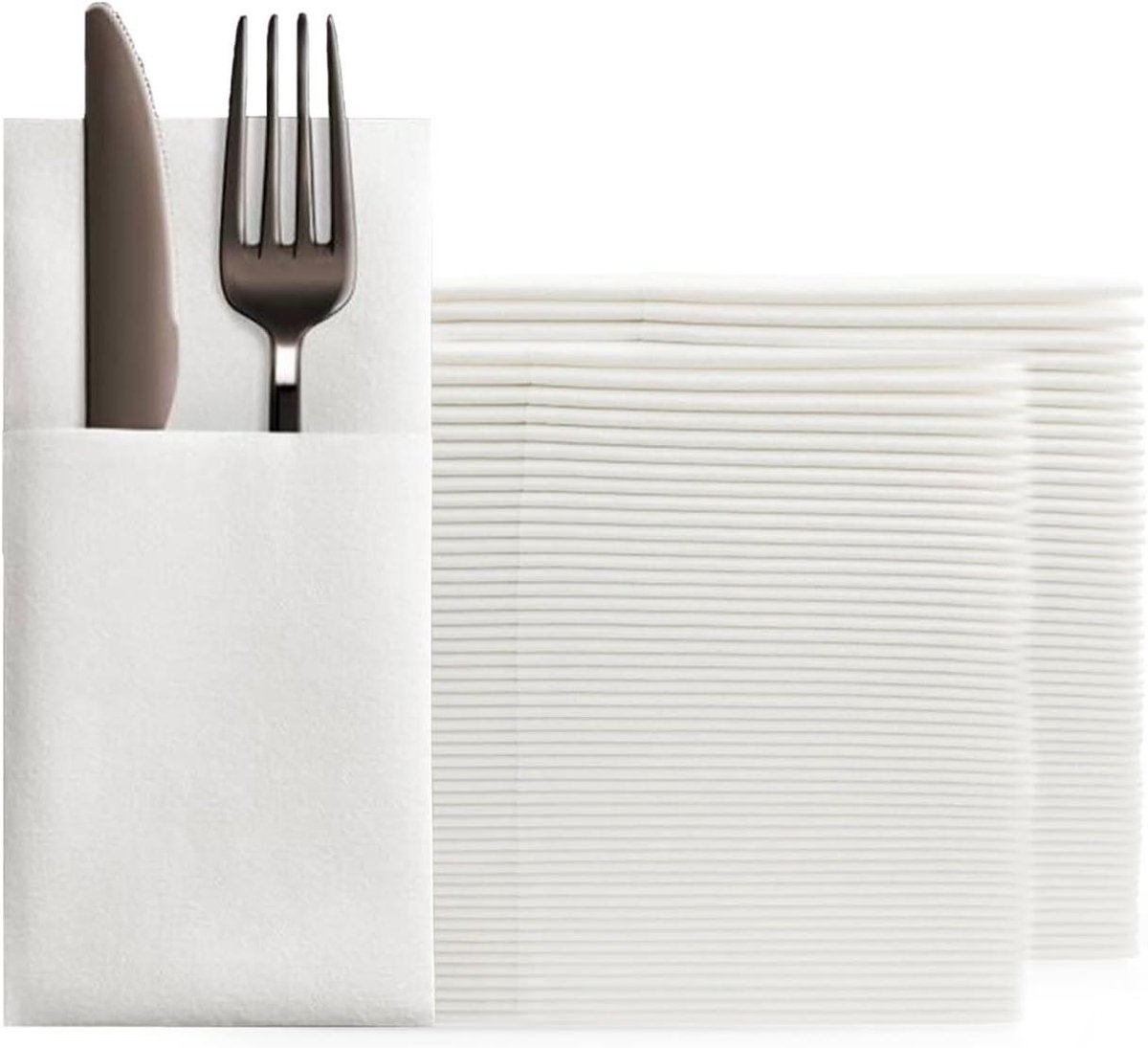 Papieren Diner Servetten - Servetten met Pocket - Feestelijke Tafeldekking - Ingebouwde Bestek Pocket - 100 Stuks - Wit