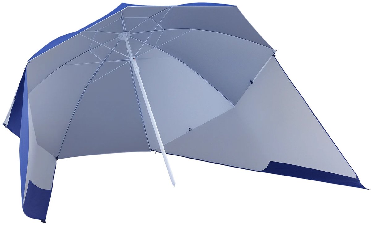 Roossentials strandparasol - Parasol - Draagbare parasol - 2 in 1 parasol - Met stok - Met anti UV zonwering - Stokparasol - Blauw