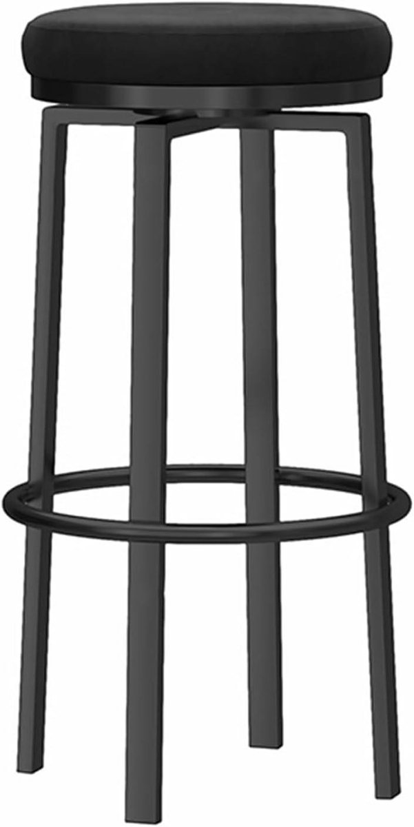 Draaibare barkruk - Barstoel fluweel - Woonkamer bar - Met voetensteun - 65 cm zithoogte - Zwart