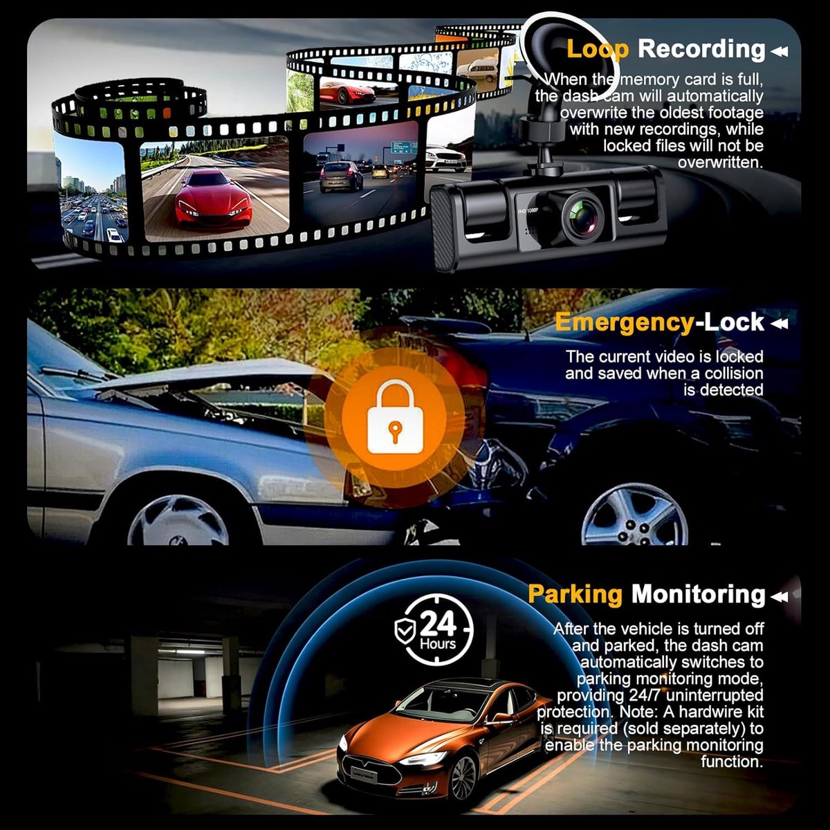 Auto Dashcam - 4 Kanaals Camera - Veilig Rijden - 360 Graden Zicht - 64 GB Ondersteuning - Zwart – foto 2