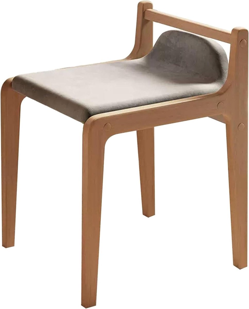 Houten Kapkruk - Kaptafel Stoel - Make-up Zitten - Met Rugleuning - 38 x 42 x 56 cm - Beige