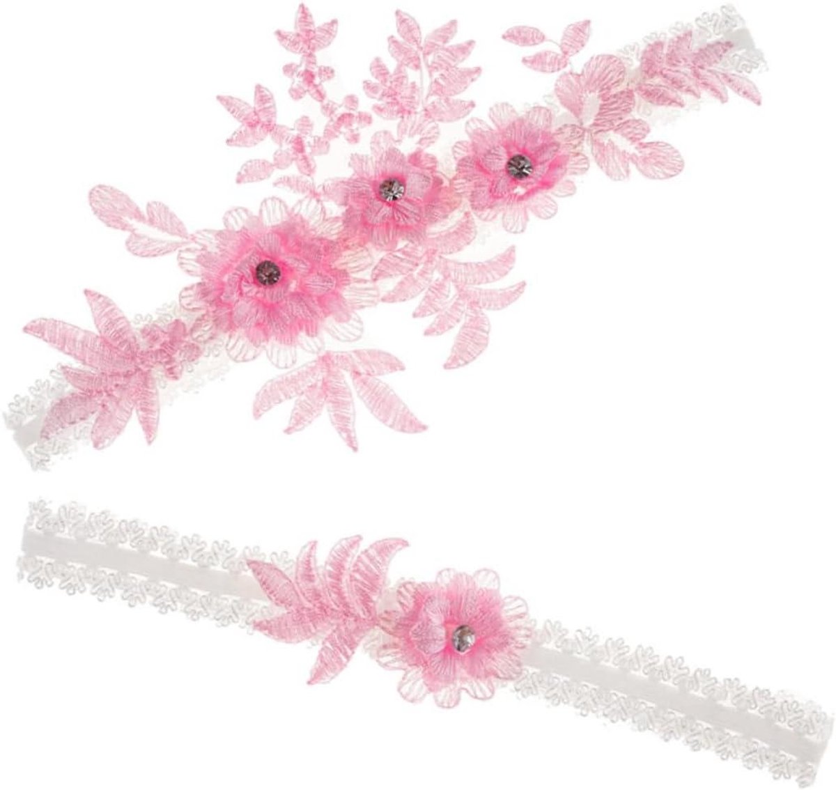 Bloem Kousenbanden Set - Bruiloft Been Band - Bruids Accessoire - Handgemaakte Decoratie - 19 x 95 cm - Roze
