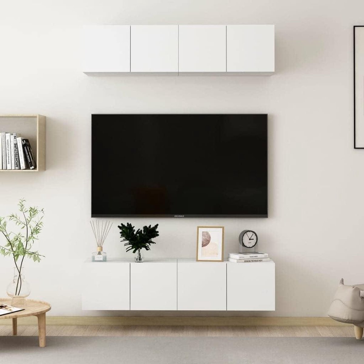 TV-kast Set - Wandkast Media - Ruimte Inrichten - Wandmontage Ontwerp - 60 cm Breed - Wit