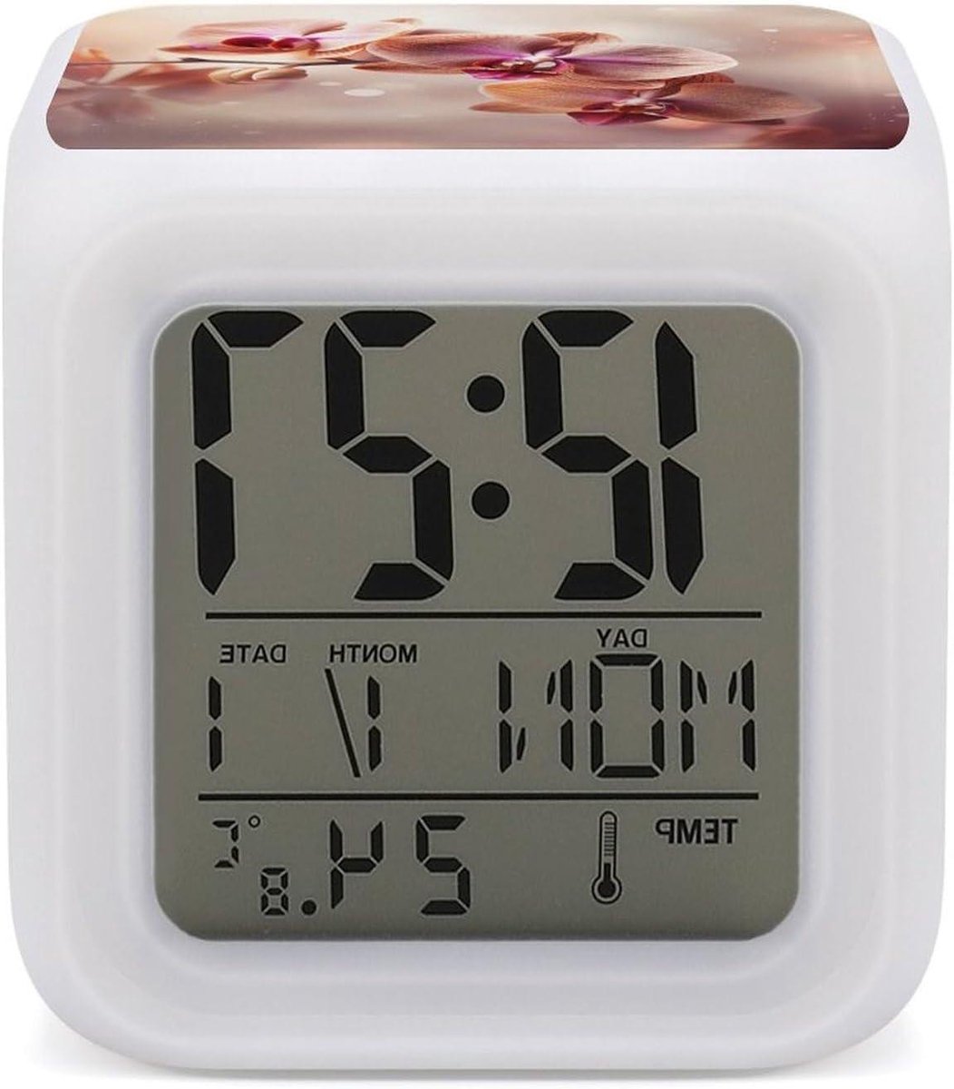 Digitale Wekker - Nachtlamp Klok - Slaapkamer Decor - 7 Kleuren Veranderend - 8 cm Kubus - Wit