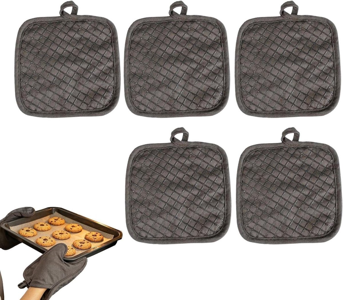 Keuken pannenlappen - Ovenwanten - Hittebestendig koken - Antislip grip - 5 stuks - Set