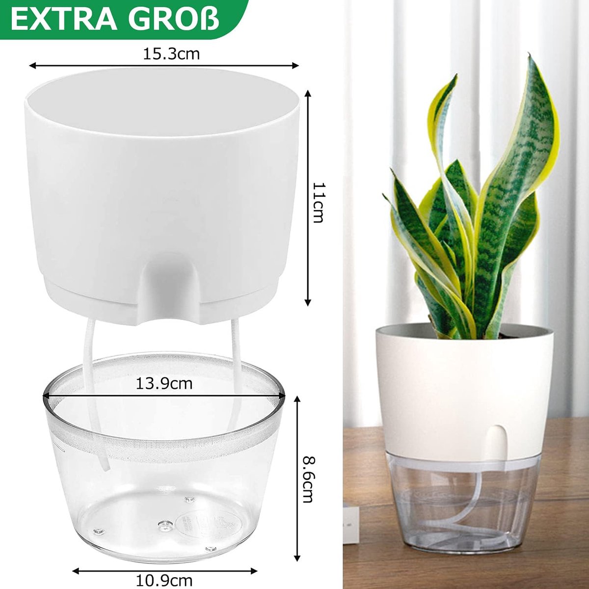 Zelfwaterende Kruidenpotjes Set van 3 – Kruidenpot met Waterreservoir – bloempot - Bloempot voor Keuken, Vensterbank en Balkon – Moderne Zelfbewaterende Plantenpot voor Binnen — cadeau in Kookcadeaus - foto 5