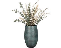 Mica Decorations hoge Plantenpot - keramiek - donkerblauw glans / ribbels - D30 x H50 cm - bloempot Porto