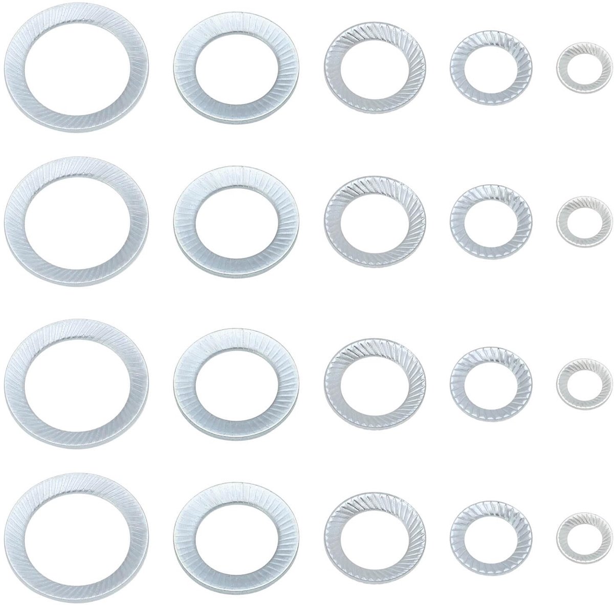 Dailygoods - Dailygoody - Gekartelde Borgringen - Sluitringen Set - Koolstofstaal - Zilveren Sluitringen - Voor Auto's en Motoren - 100 Stuks in Diverse Maten