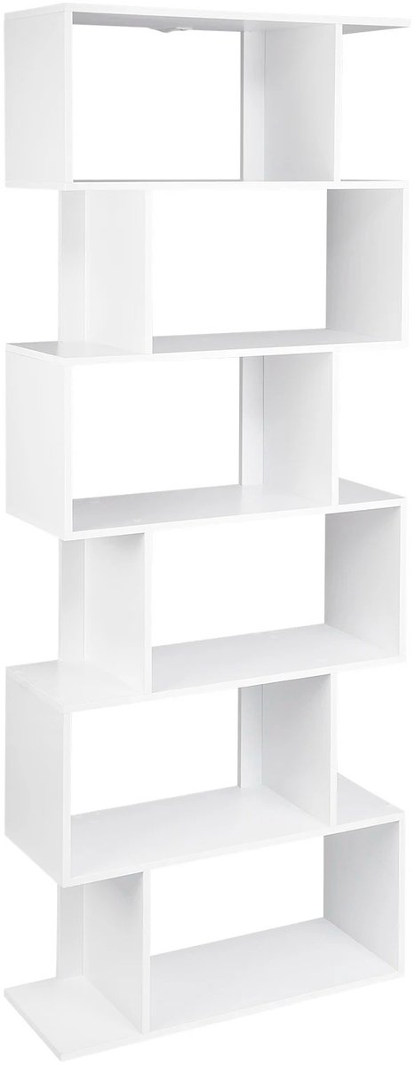 HomeGoodies Boekenkast - Boekenrek - Vakkenkast - Open kast - Opbergkast - 6 Opbergvakken - Zigzag - 60x160x23,5 cm - Wit - Hout