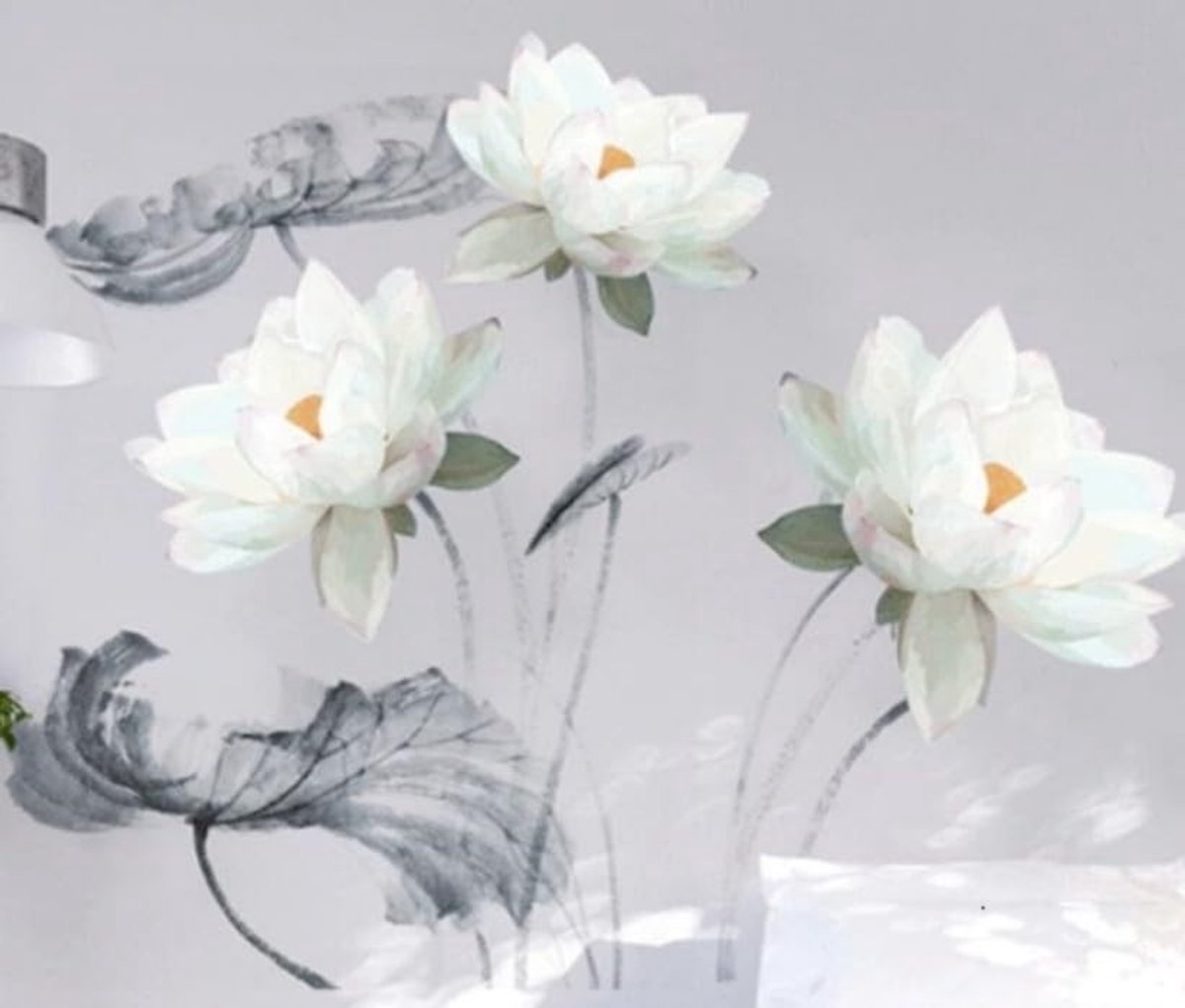 Cosensi - Dailygoods - Dailygoody - Muursticker - XXL Lotusblad - Decoratieve Wandtattoo - Wit - Bloemen Muurstickers - Geschikt voor Woonkamer en Slaapkamer - 70 x 94 cm