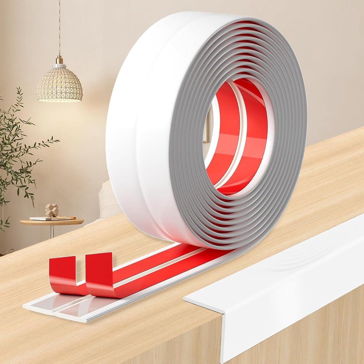 Zelfklevende Deurrandbescherming voor Kamers, Ramen, Muren en Keukens - Waterdichte Rol, Makkelijk op Maat te Snijden, Ideaal voor Tegels en Meubels (Wit, 2 cm x 4 m)