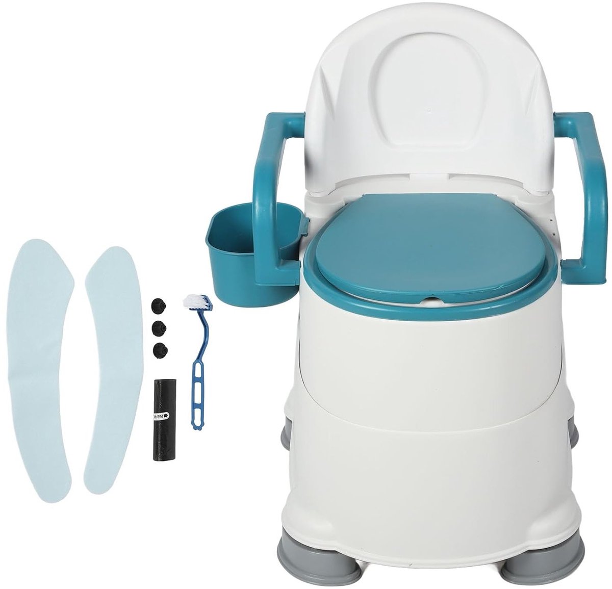 Comfortabele Toiletstoel met Dubbele Emmers, Antislip, Brede Armleuningen en Zachte Rugleuning voor Senioren en Personen met Beperkingen