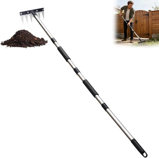 Onkruidhark Uittrekbaar - Tuinhark Steel - Onkruid Wieden - Koolstofstalen Tanden - 86 cm - Zwart — afbeelding 2