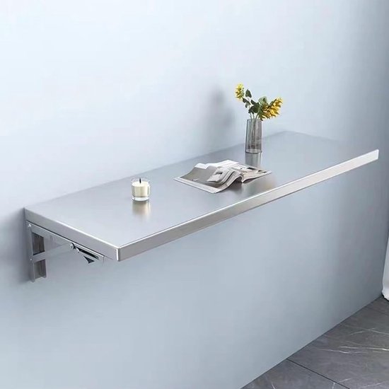 Opvouwbare wandtafel - Inklapbaar bureau - Ruimtebesparend werken - Roestvrij staal - 110 x 35 cm - Zilverkleurig — afbeelding 4