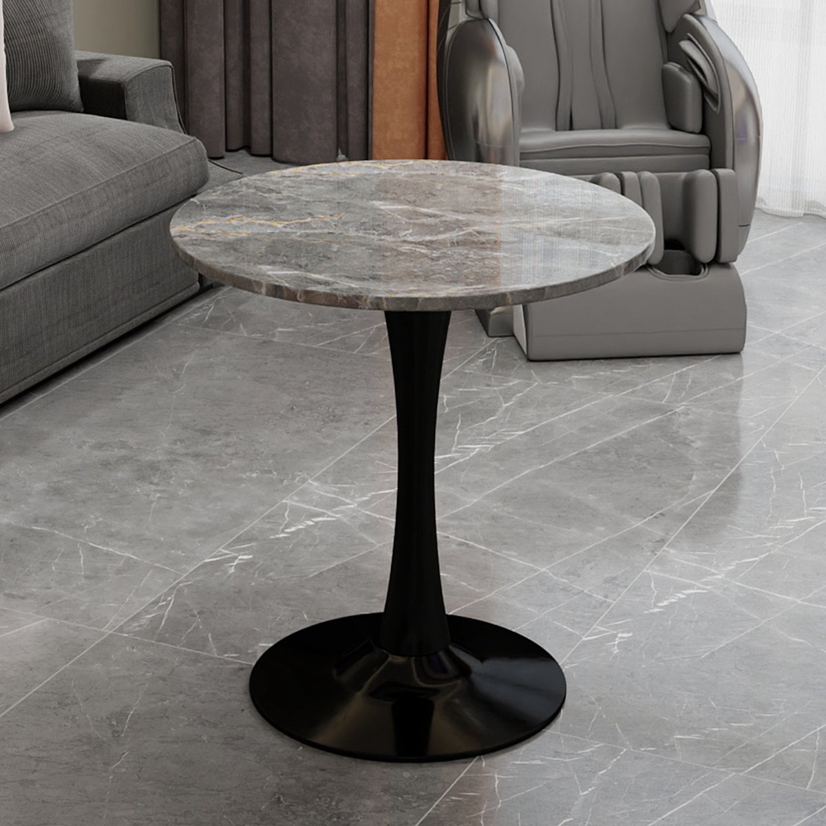MODFU Ronde Salontafel - Minimalistisch Ontwerp - Veelzijdig Gebruik - Kunstmarmer - Zwart En Grijs Zwart + Grijs