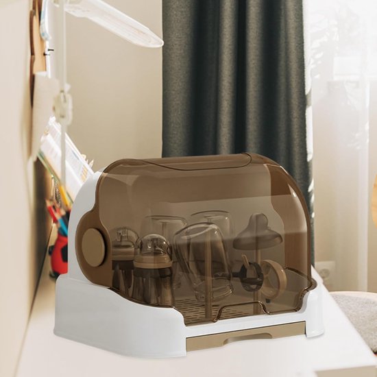 Fles Droogrek - Flessenhouder Organizer - Babyflessen Drogen - Verwijderbare Lekbak - 26.5 cm Hoog - Bruin — afbeelding 2