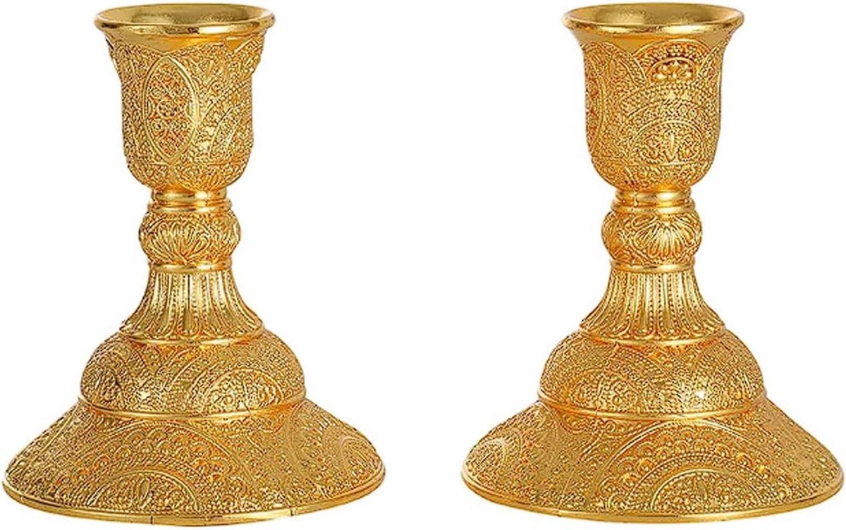 Gouden Kandelaars Set - Decoratieve Kaarshouders - Romantische Diners - Elegant Dwergsilhouet - Hoogte 10cm - Goud