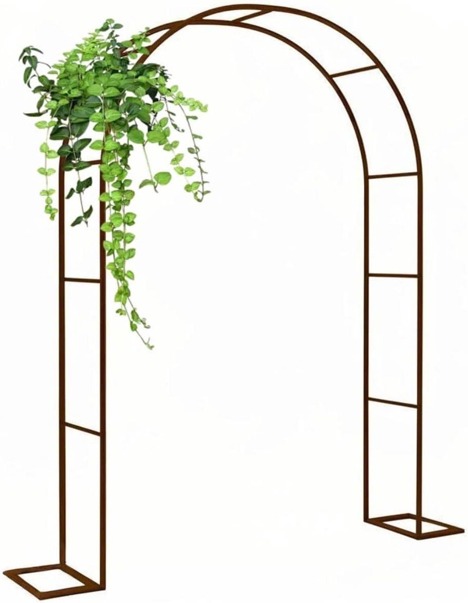Huwelijksboog metaal - Tuinprieel roestvrij - Tuin decoreren - Klimplant ondersteuning - 6ft hoog - Bruin