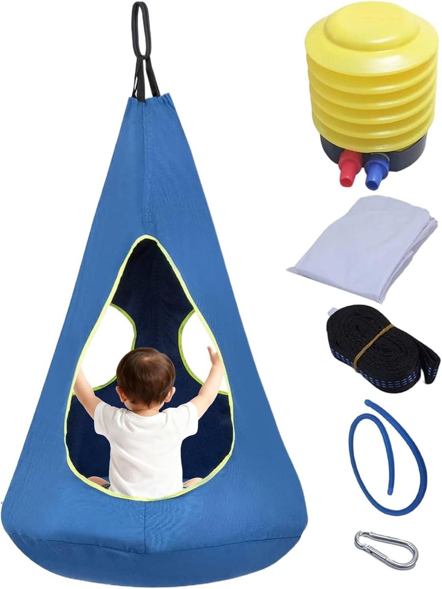 Hangstoel Kinderen - Nestschommel Vogelnest - Buiten Spelen - 3-in-1 Functie - 135 x 100 cm - Saffier