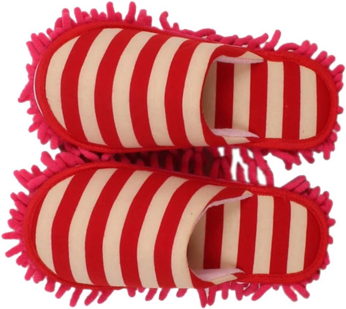 Mop Slippers - Schoonmaak Sokken - Vloeren Dweilen - Microvezel Reiniging - Unisex Maat - Rood