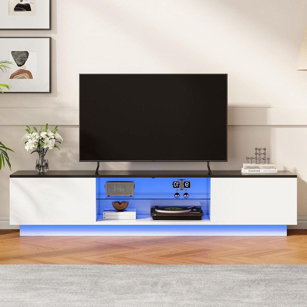 TV-kast - Lowboard Dressoir - Media Opslag - Verstelbare LED - 160 cm - Wit Zwart