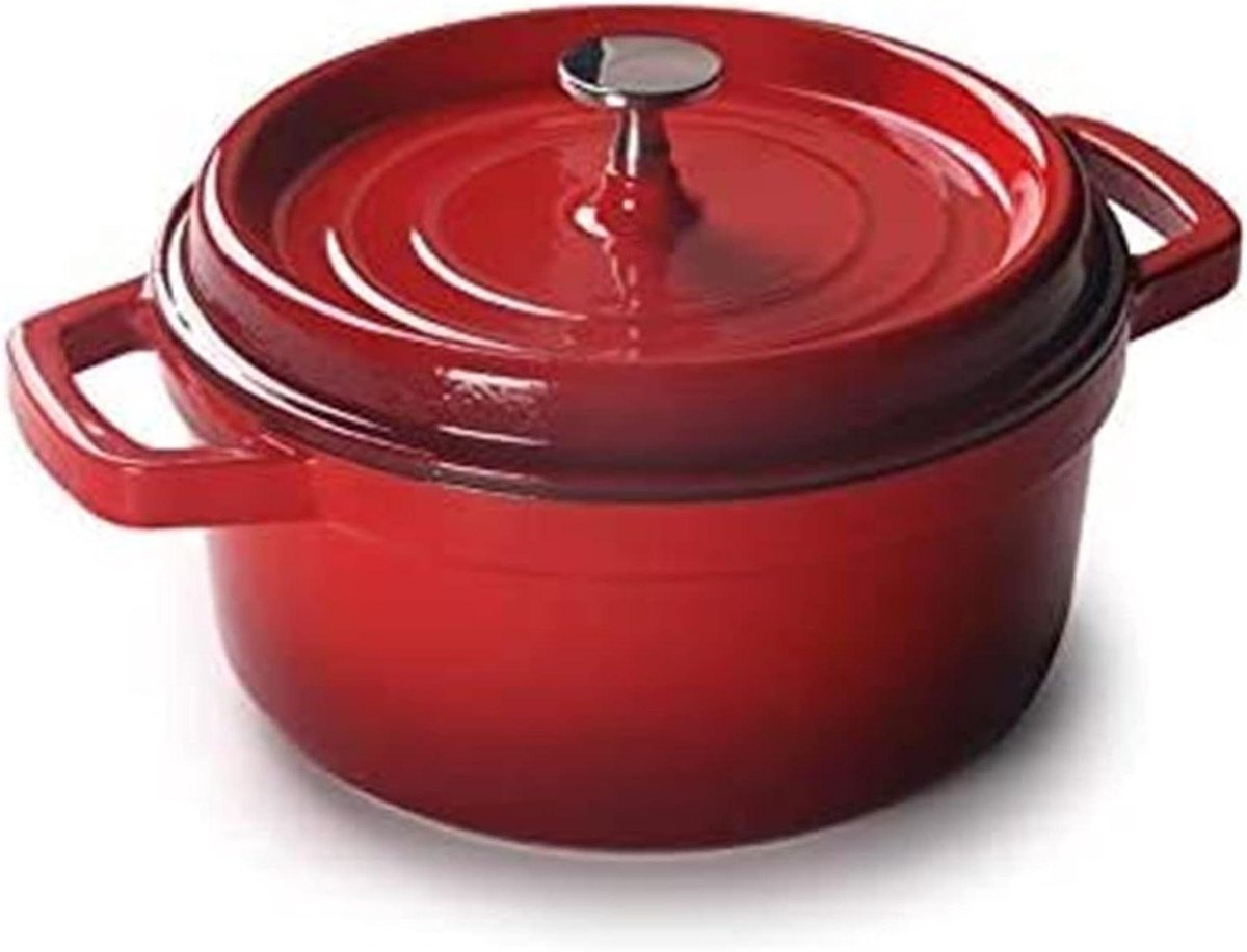 Gietijzeren Pan - Stoofpan Deksel - Langzaam Koken - Zelfcirculatie Tip - 22 cm - Rood