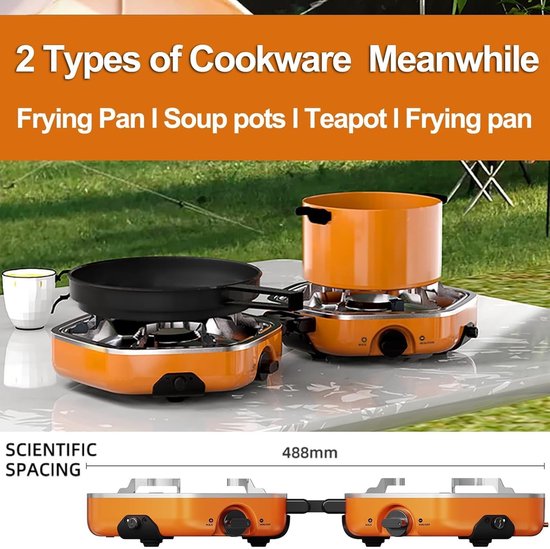 Draagbaar Gasfornuis - Buiten Kooktoestel - Kamperen Koken - Dubbele Brander - 2500 W - Zwart van Draagbaar — afbeelding 5