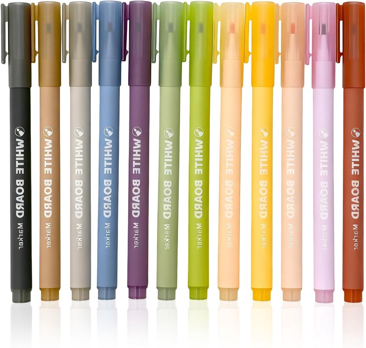 Set van 12 afwasbare whiteboardmarkers in diverse kleuren, drooguitwisbare stiften voor kantoor, school en presentaties, niet giftig en gebruiksvriendelijk