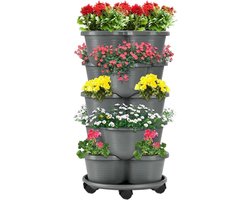 Verticale Plantenbak - Aardbeien Toren - Ruimtebesparend Tuinen - Met Verrijdbare Sokkel - 5 Etages - Grijs