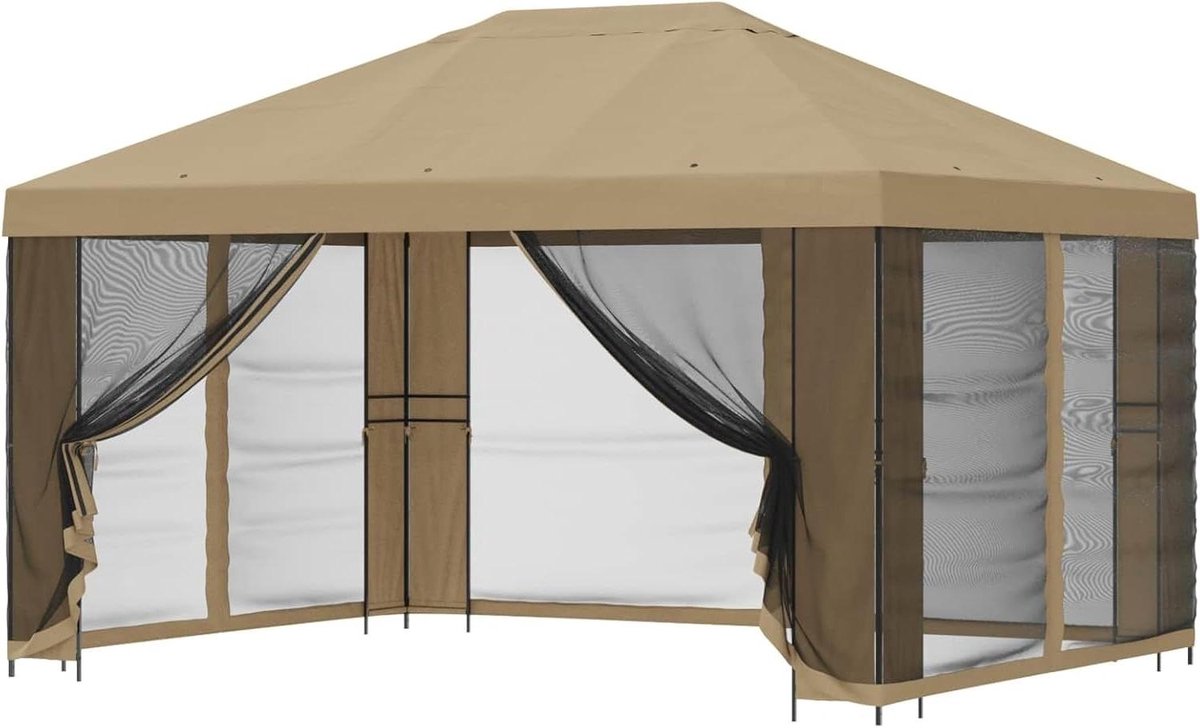 Tuin Gazebo - Terrasoverkapping Paviljoen - Buitenfeesten Organiseren - Met Zijwanden - 4 x 3 Meter - Beige