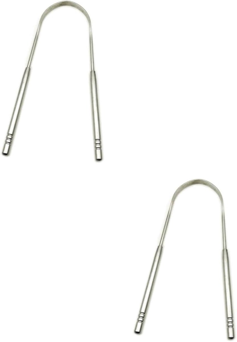 Tong Schrapers - Orale Reiniger - Mondhygiëne Verbeteren - Roestvrij Staal - 2 Stuks - Zilverkleurig