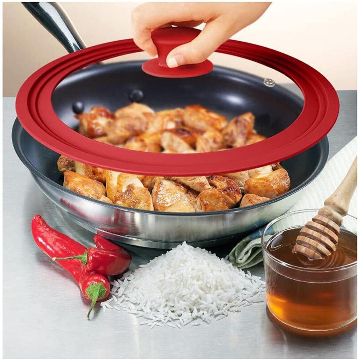 Pan Deksel - Pot Deksel - Energiezuinig Koken - Visueel Ontwerp - 28-32cm - Rood