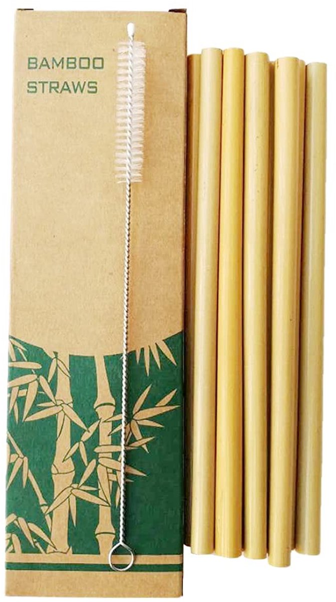 Dailygoods - 10 Stuks Bamboe Drinkrietjes met Reinigingsborstel