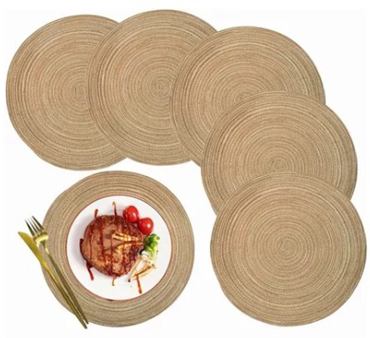 Dailygoods - Set van 6 Antislip Geweven Ronde Placemats voor de Eettafel