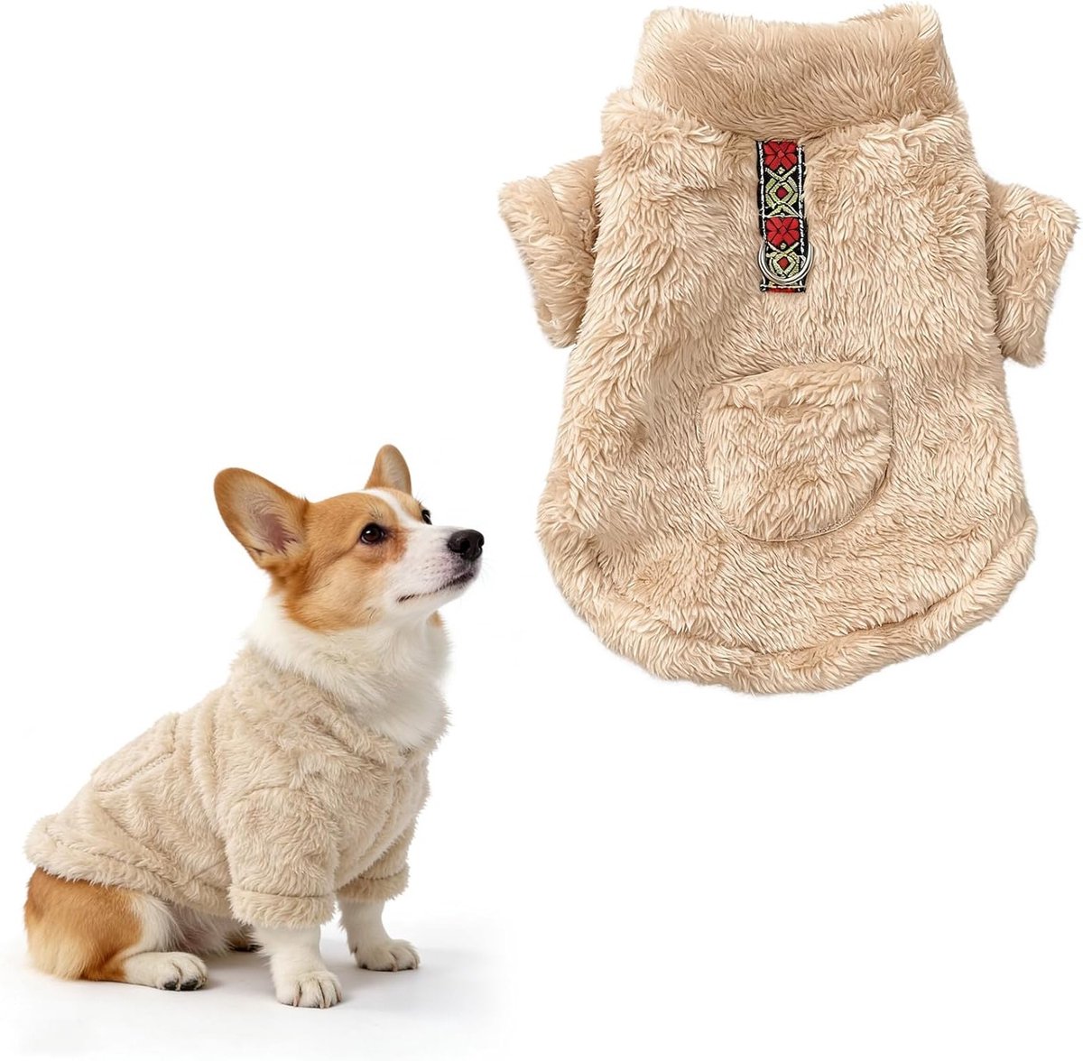 Zachte en Warme Turtleneck Sweater voor Kleine Honden en Katten - D-ring, Ideaal voor Herfst en Winter (Khaki, M)