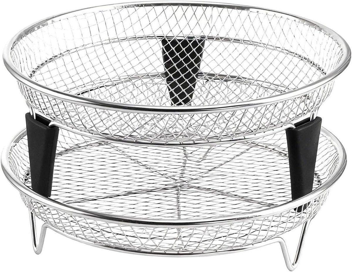 Airfryer Accessoires Stapelbare Lade Maaltijd Voorbereiding Roestvrij Staal 18x18 cm Zilver