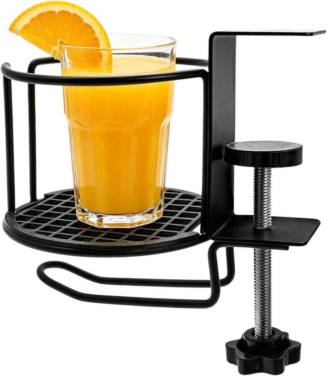Bureau Bekerhouder - Klemhouder - Ruimte Besparen - 2-in-1 Ontwerp - 10 cm - Zwart