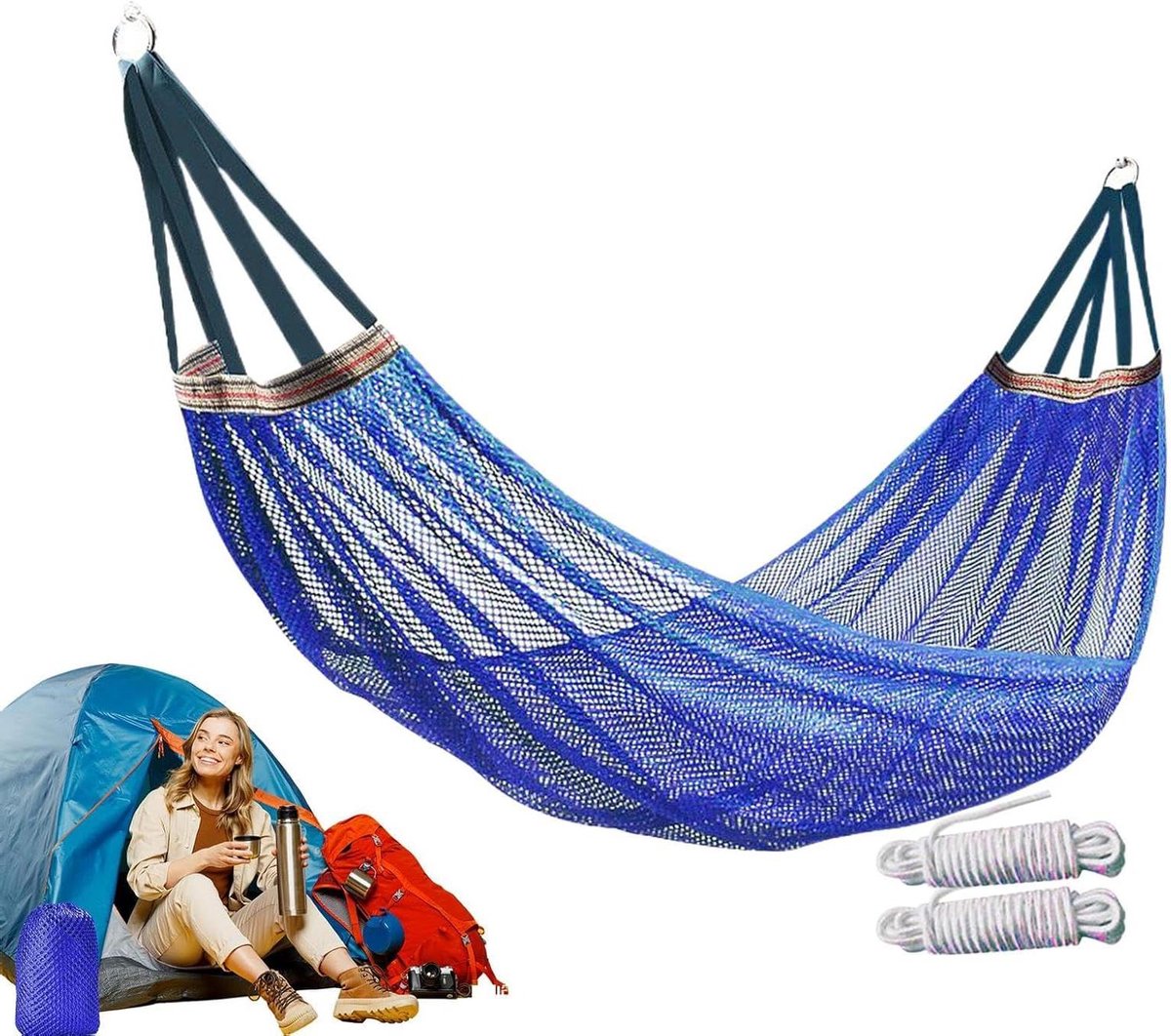 Kampeerhangmat - Buiten schommel - Ontspannen buiten - Lichtgewicht en opvouwbaar - 260x130 cm - Blauw