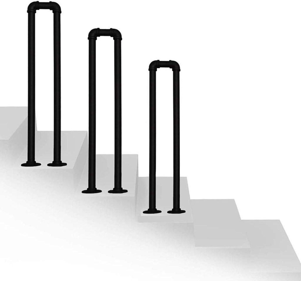Zwart metalen U-vormige overgangsleuning voor buitenstappen, professionele leuning picket past 1 stappen mat zwart trapleuning smeedijzeren handrails trapleuningen voorveranda