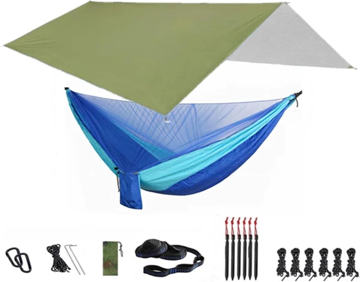Campinghangmat - Draagbare tent - Buiten ontspannen - Met ingebouwd net - 290x140 cm - Groen blauw