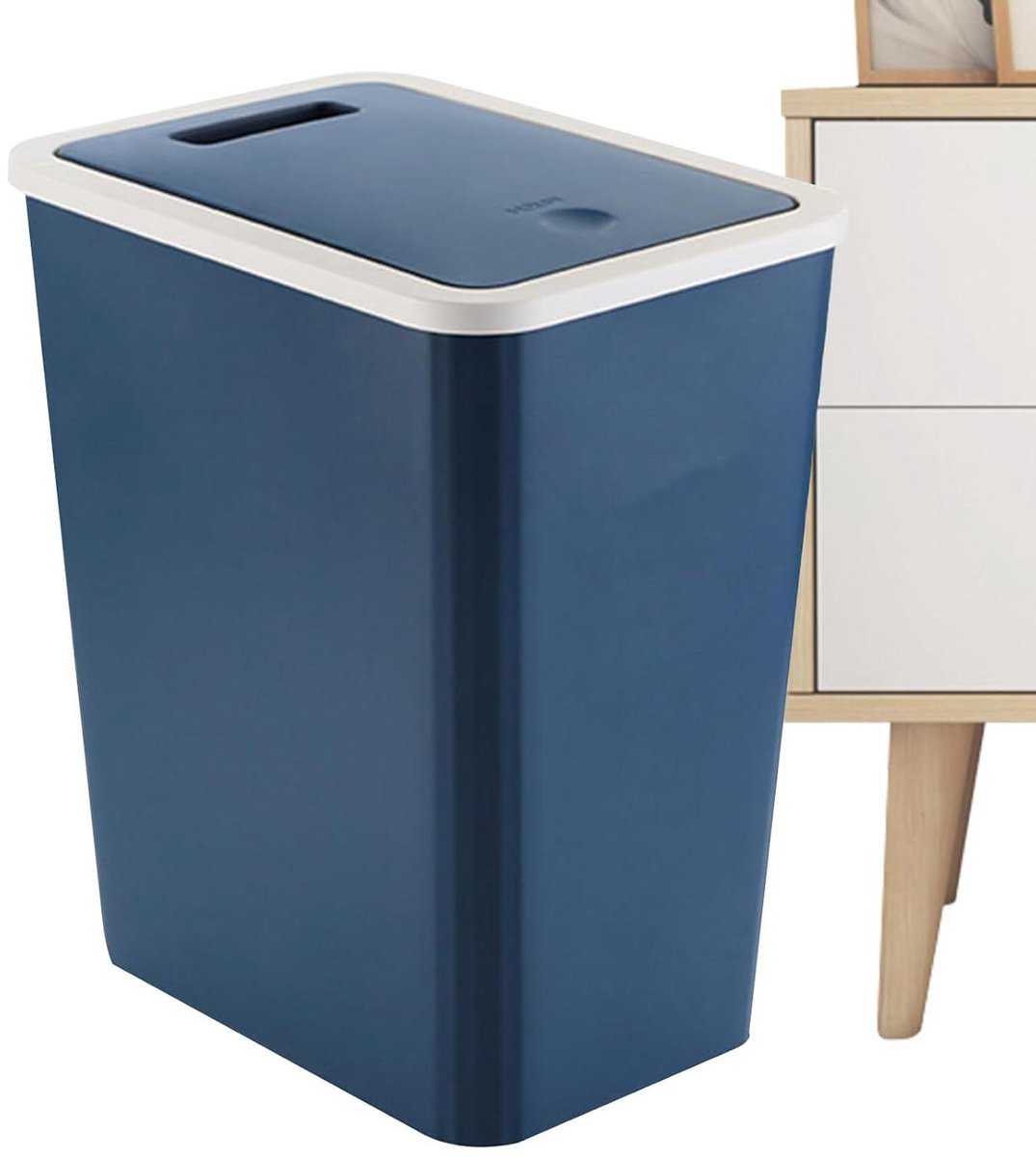 Afvalemmer met deksel - Prullenbak smal - Afval scheiden - Ruimtebesparend design - 13 liter - Blauw