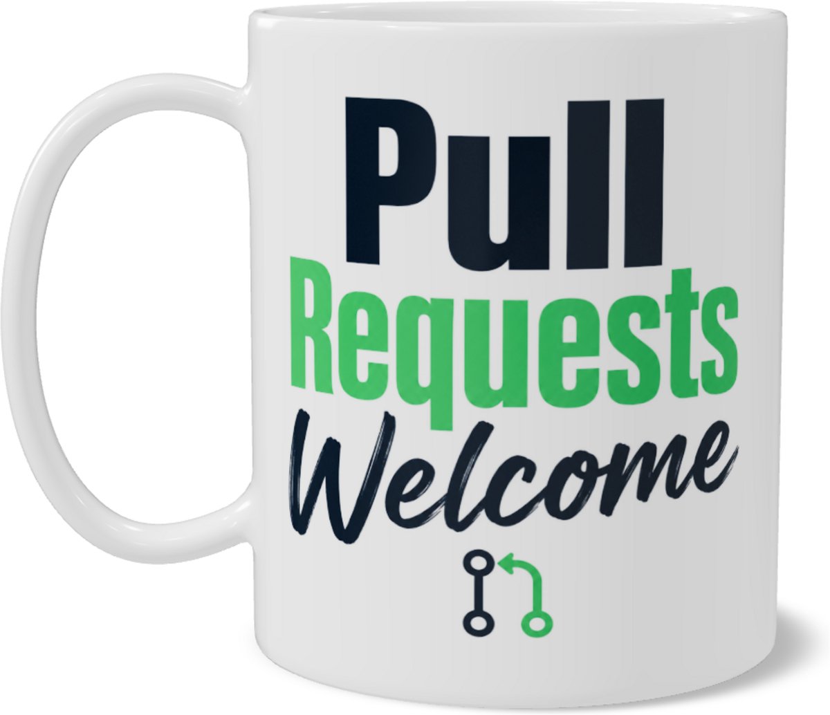 Grappige Programmeur Mok met Tekst - Pull Requests Welcome - Koffiemok Cadeau Software Developer & DevOps - Wit - Dubbelzijdig Bedrukt