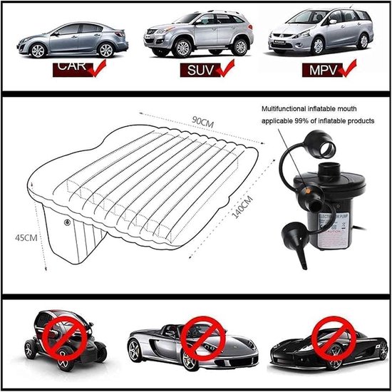 Opblaasbaar Auto Matras - Luchtbed Achterbank - Comfortabel Reizen - Ademend Fluweelachtig Materiaal - 1 kg - Grijs — afbeelding 2