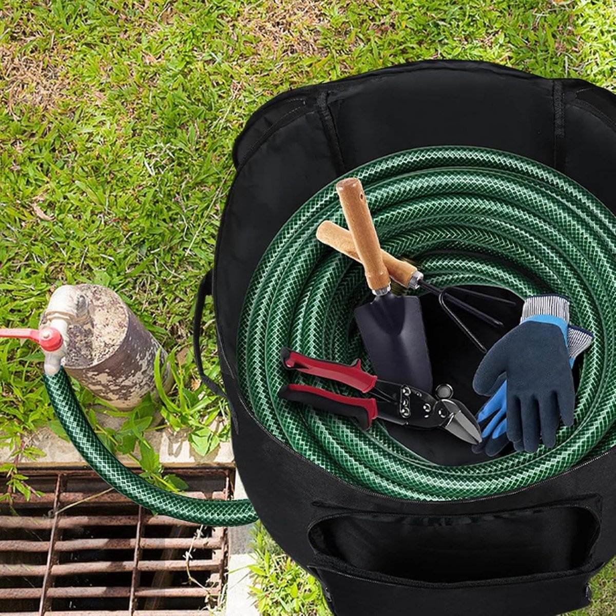 Tuinslang Opberger - Hose Pot Houder - Tuin Organiseren - Waterdicht Oxford Materiaal - 45 x 34 cm - Zwart – foto 8